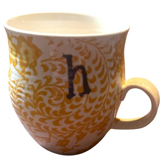 Anthropologie Yellow Floral "H" Monogram Mug 4" Tall Ceramic - Picture 1 of 6